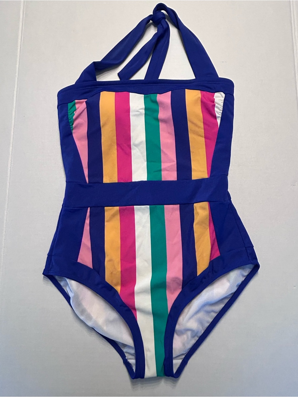 NWOT Boden Santorini Halterneck Swimsuit Multi Rainbow Stripe One Pice Size 10 - Picture 3 of 10